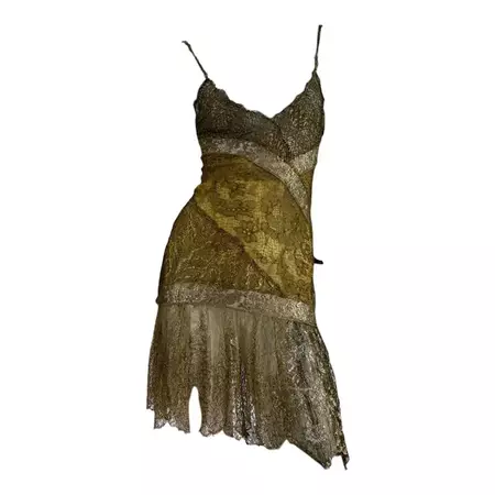 NWT Vintage VERSACE ATELIER F/W 2002 Runway Gold Lace Mini Dress It 42 - US 6 For Sale at 1stDibs | versace invitation, atelier versace 2002, italian size 42 in us dress