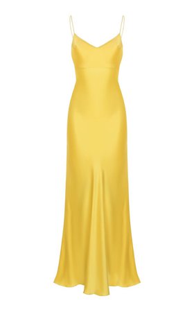 yellow long silk slide dress