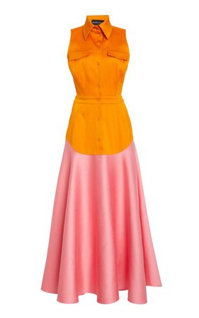 Exclusive Satin-Paneled Cotton Maxi Dress By Brandon Maxwell | Moda Operandi