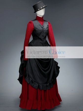 Victorian Steampunk Gothic Black and Red Bustle Dress 3PC Suit Riding Habit Comic Con Costume - Victorian Choice