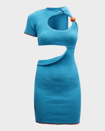 Jacquemus Brilho Cutout Rib Mini Dress | Neiman Marcus