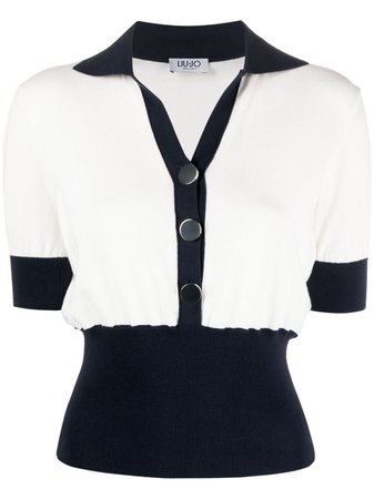 Shop white & blue LIU JO two-tone button-up shirt with Express Delivery - Farfetch
