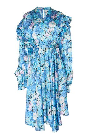 Balenciaga-Asymmetric Floral Silk Satin Midi Dress