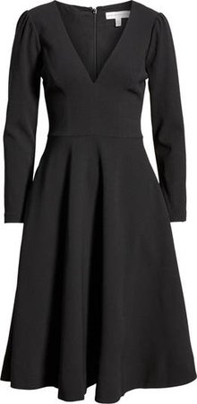 Dress The Population Catrine Fit & Flare Stretch Crepe Midi Dress | Nordstrom