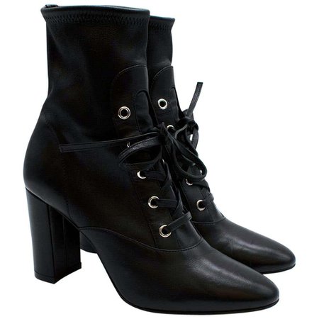 Gianvito Rossi Black Stretch Leather Lace-up Ankle Boots 36 For Sale at 1stDibs