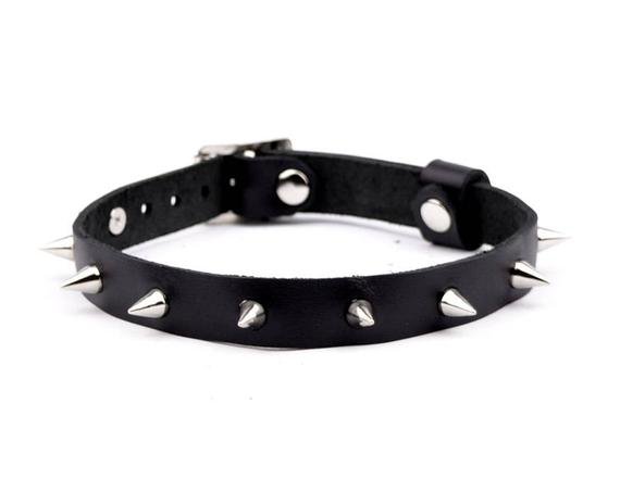 Genuine Black Leather Collar with Studs | Mercy Industries