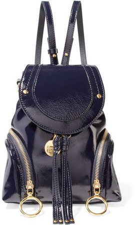 Olga Small Patent-leather Backpack - Midnight blue