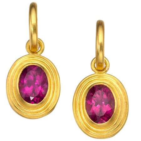 Rubellite and 22 Karat Gold Drop Earrings For Sale at 1stDibs