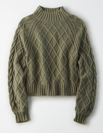 AE Mock Neck Cable Knit Sweater Green