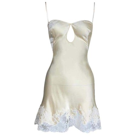 *clipped by @luci-her* C.1999 Christian Dior John Galliano Silk Slip Cut-Out Lace Trim Mini Dress at 1stDibs