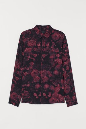 Slim Fit Viscose Shirt - Dark red/floral - | H&M