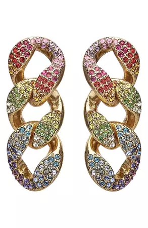 Oscar de la Renta Rainbow Crystal Pavé Curb Chain Drop Earrings | Nordstrom
