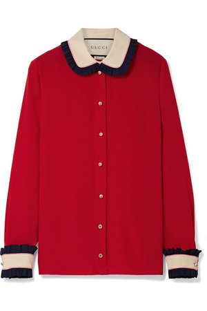 Gucci | Color-block ruffled silk blouse | NET-A-PORTER.COM