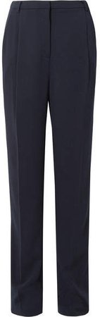 Sally LaPointe - Pleated Stretch-crepe Straight-leg Pants - Navy
