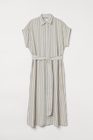 Tie Belt Shirt Dress - Cream/striped - Ladies | H&M US