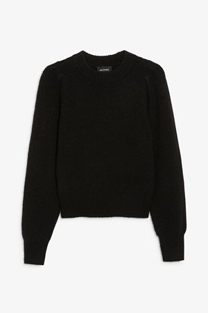 Puffed sleeve knit sweater - Black - Jumpers - Monki WW