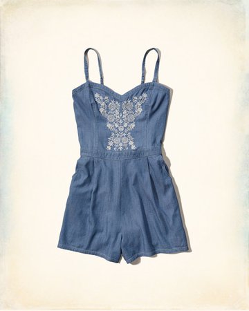 Discounted Hollister Women Chambray Hollister Embroidered Chambray Rompers, Latest styles