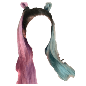 half blue half pink hair png space buns