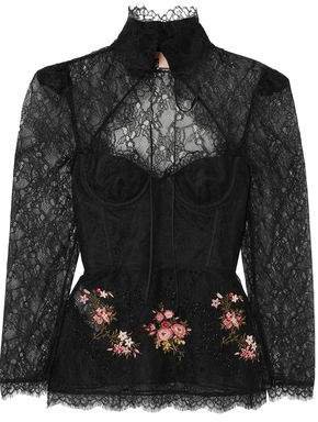Cutout Embellished Embroidered Lace Blouse