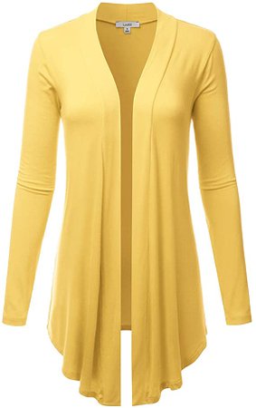 LALABEE Women's Draped Open-Front Long Sleeve Light Weight Cardigan-Yellow-S at Amazon Women’s Clothing store