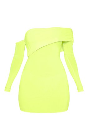 Neon Lime Slinky Fold Over Dress | Dresses | PrettyLittleThing
