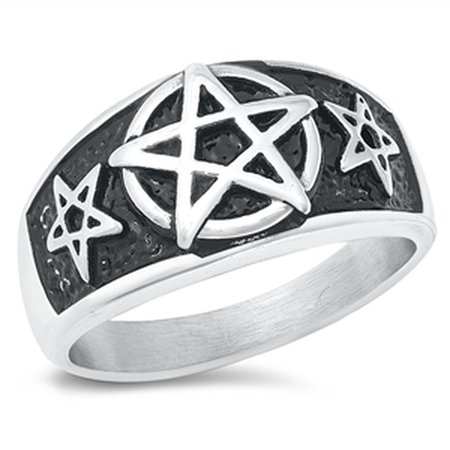 GoodGoth Blackened Stainless Pentagram Ring