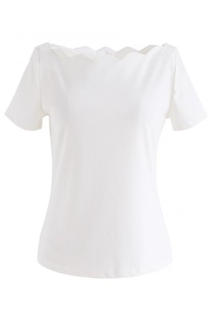Wavy Boat Neck Short Sleeves Top in White - NEW ARRIVALS - Retro, Indie and Unique Fashion