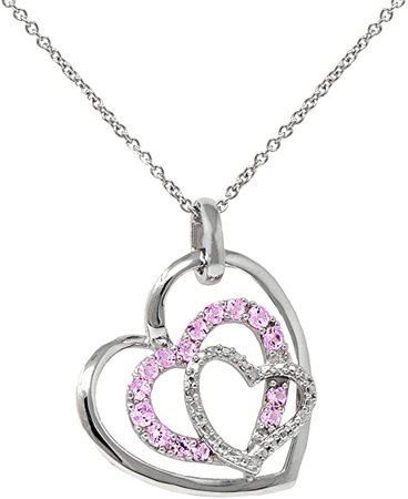 Amazon.com: Lab Created Pink Sapphire with Natural Diamond Heart Pendant-Necklace in Sterling Silver: Jewelry