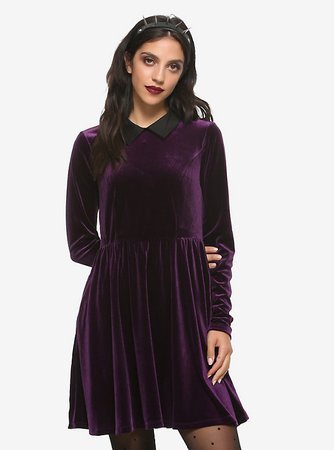 Purple Velvet Long-Sleeve Dress