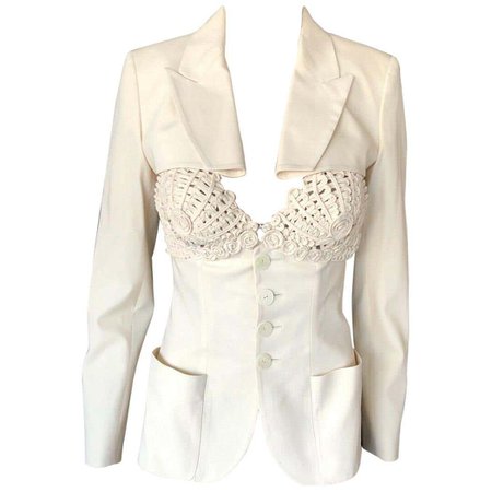 Jean Paul Gaultier Embroidered Cups Top and Jacket 2 Piece Set