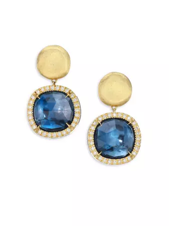 Shop Marco Bicego Jaipur Diamond, Blue Topaz & 18K Yellow Gold Post Earrings | Saks Fifth Avenue