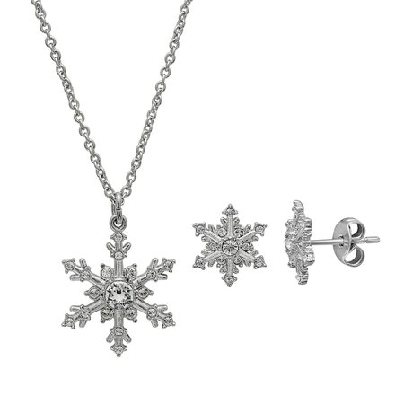 Snowflake Stud Earrings And Pendant Set