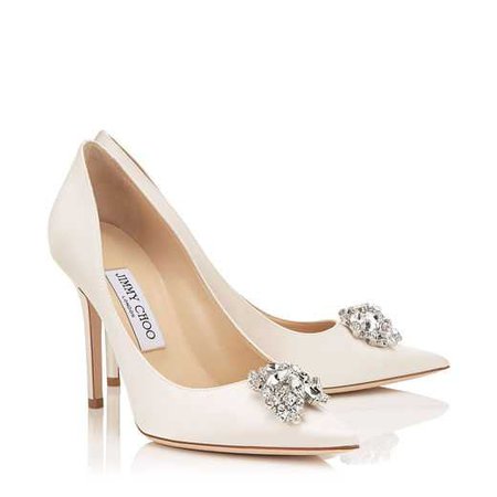 Ivory Satin Pointy Toe Pumps with Crystal Detail | Abel | Bridal Collection | JIMMY CHOO