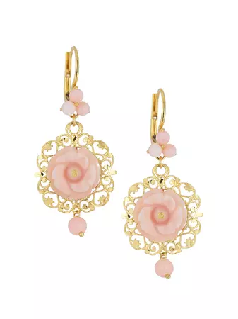 Shop Dolce&Gabbana 18K Yellow Gold Pink Opal Rose Pendant Earrings | Saks Fifth Avenue