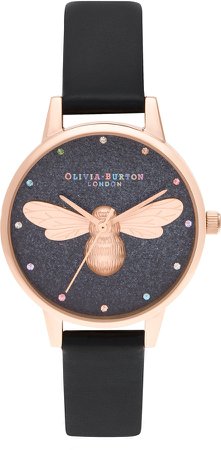 Lucky Bee Black Glitter Dial Watch, 30mm