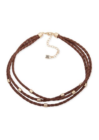 Chaps Gold Tone Brown Multi Row Necklace