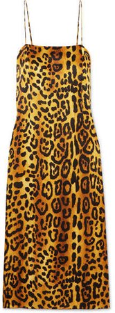 Leopard-print Hammered Silk-crepe Dress - Brown