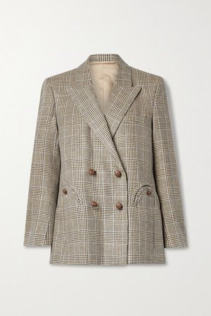Merit Everynight Prince Of Wales Checked Linen And Wool-blend Blazer - Brown
