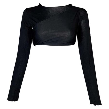 2001 Gucci by Tom Ford Runway Black Cut-Out Crop Top Shirt