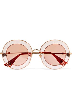 Gucci Round-frame printed acetate and gold-tone sunglasses, $620