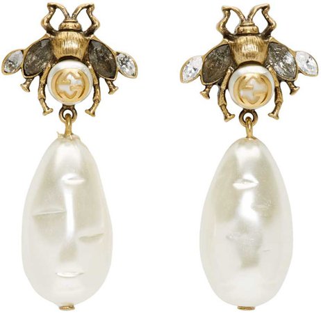 Gold Pearl Bee Drop Earrings
