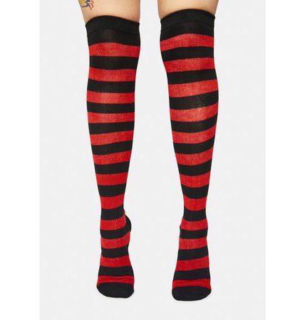 Striped Knee High Socks - Black Red | Dolls Kill