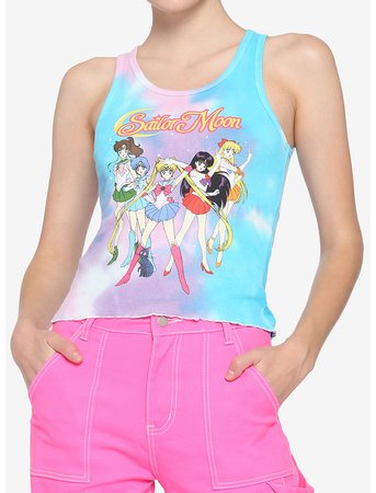 Sailor Moon Group Tie-Dye Girls Ribbed Tank Top