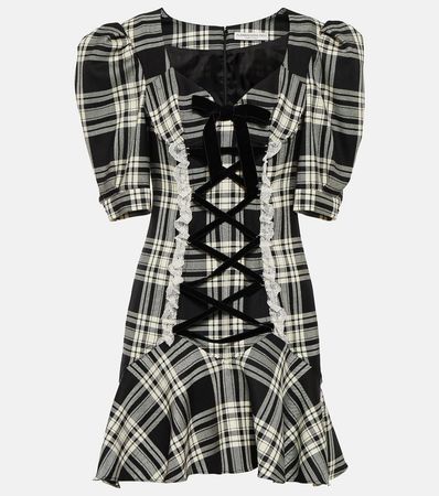 Lace Up Checked Wool Minidress in Black - Alessandra Rich | Mytheresa