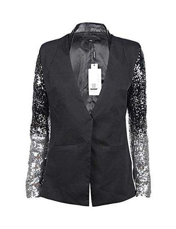 HaoDuoYi Womens Business Contrast Colour Sequin Jacket Blazer(L, Black) at Amazon Women’s Clothing store: