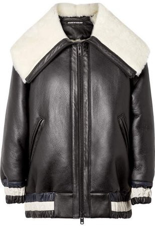 Oversized Leather And Shearling Jacket - Black