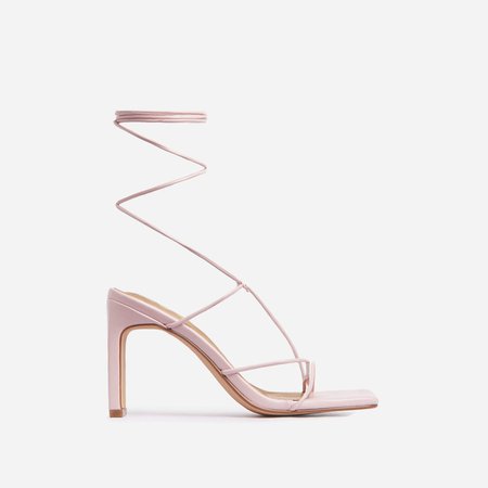 Sweet Dream Square Toe Lace Up Thin Block Heel In Pink Faux Leather | EGO