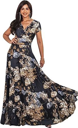 KOH KOH Womens Long Floral Print Cap Sleeve Modest Flowy Summer Maxi Dress Gown at Amazon Women’s Clothing store