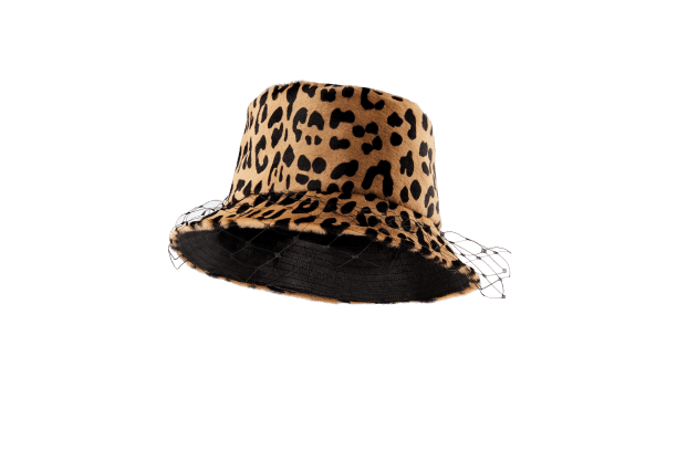 Dior Teddy D Leopard beige small-brim bucket hat with veil