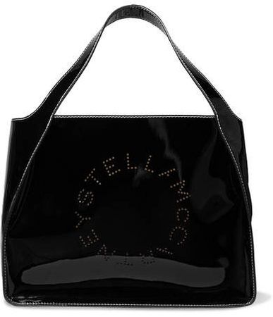 Perforated Faux Patent-leather Tote - Black